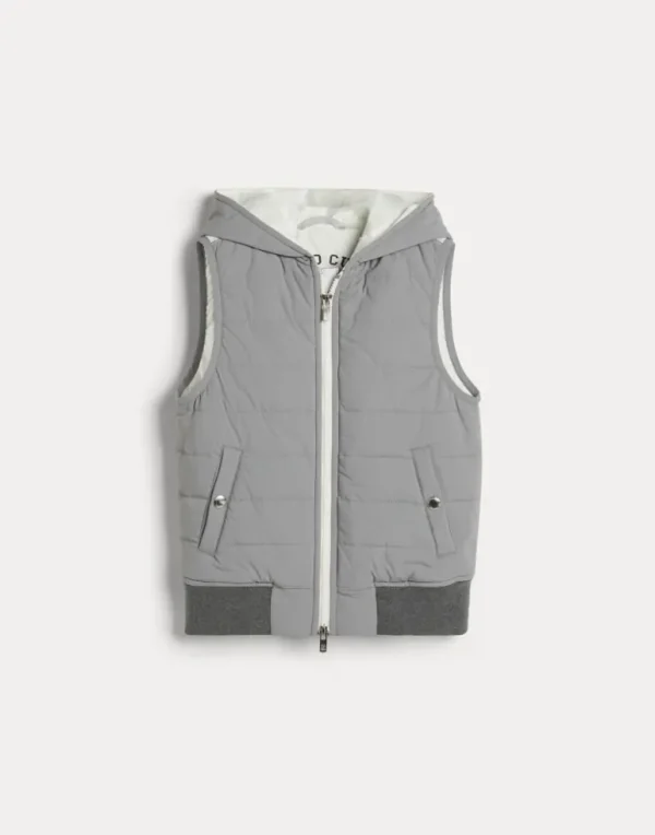 Water-resistant nylon hooded down vest