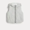 Water-resistant nylon hooded outerwear vest with Thermore® padding and monili