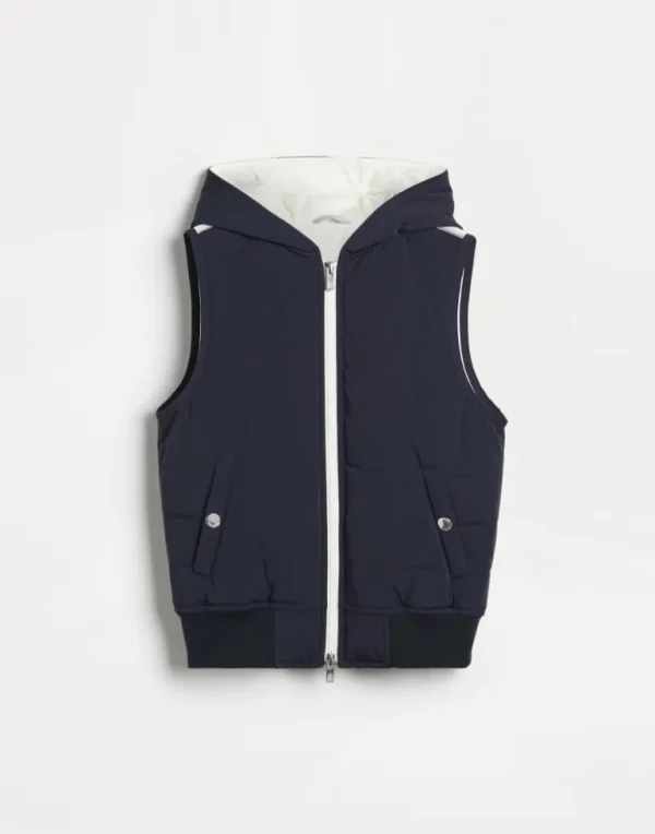 Water-resistant nylon hooded down vest