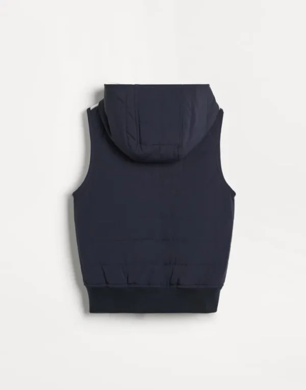 Water-resistant nylon hooded down vest