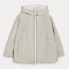 Water-resistant taffeta hooded outerwear jacket with monili