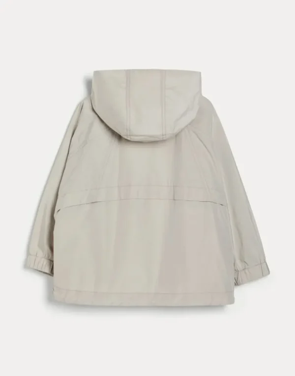 Water-resistant taffeta hooded outerwear jacket with monili