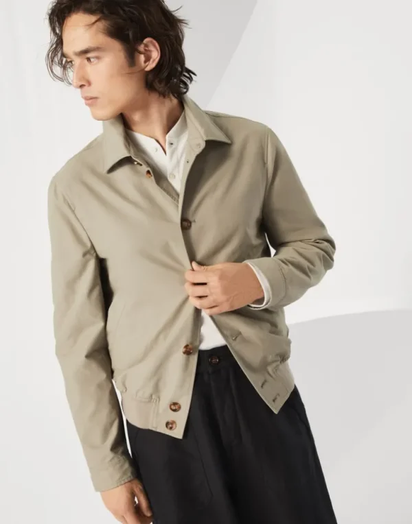 Water-resistant techno cotton gabardine shirt-style bomber jacket