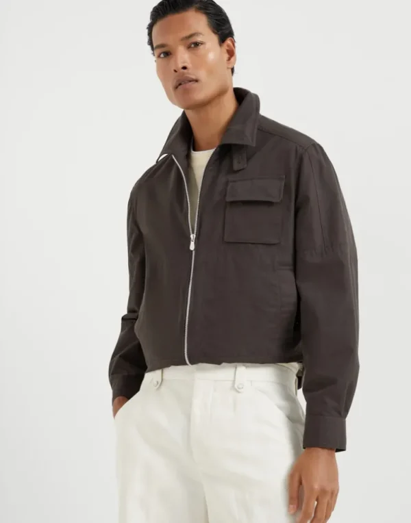 Water-resistant techno cotton gabardine outerwear jacket