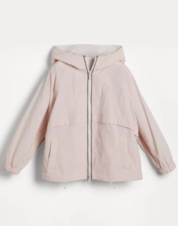 Water-resistant techno cotton hooded outerwear jacket with monili