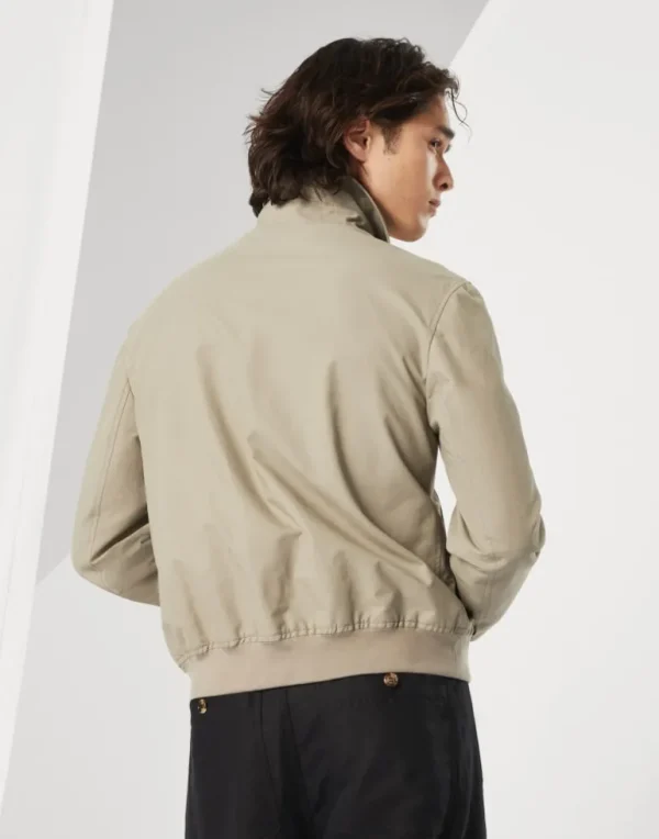 Water-resistant techno cotton gabardine shirt-style bomber jacket