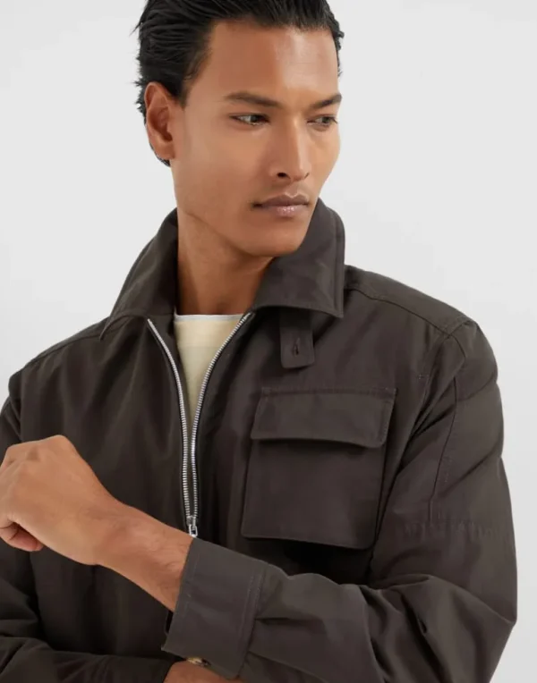 Water-resistant techno cotton gabardine outerwear jacket