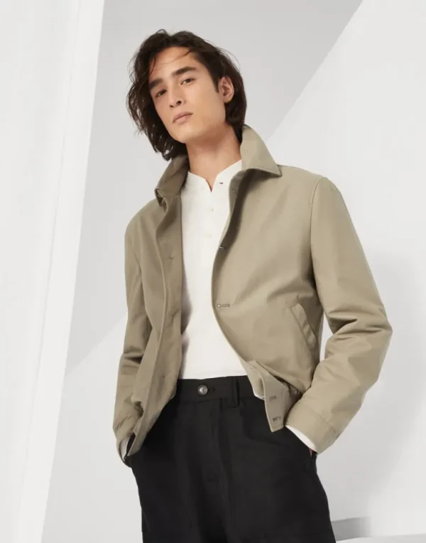 Water-resistant techno cotton gabardine shirt-style bomber jacket