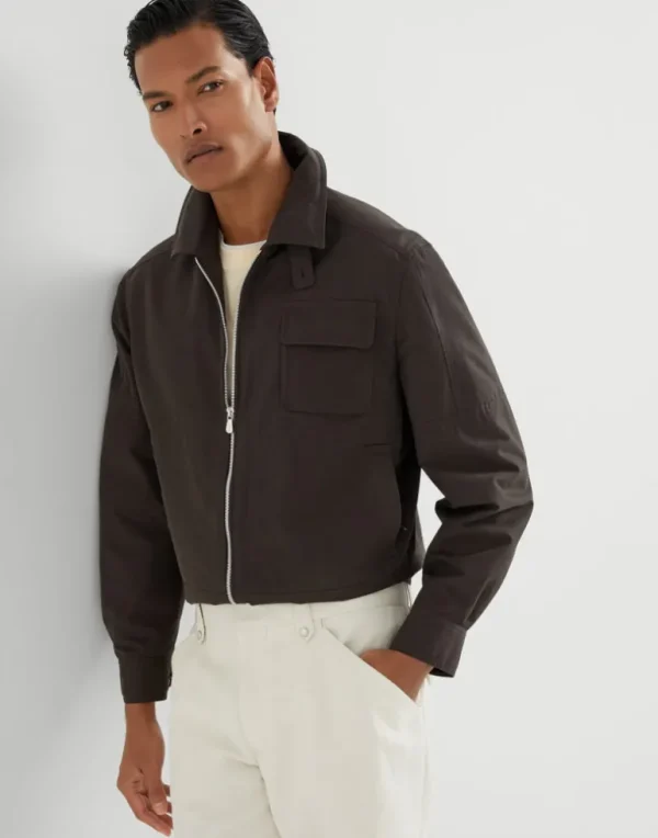 Water-resistant techno cotton gabardine outerwear jacket