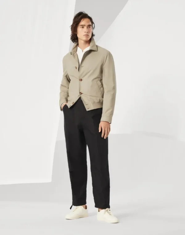 Water-resistant techno cotton gabardine shirt-style bomber jacket