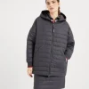 Water-resistant virgin wool flannel hooded outerwear jacket with Thermore® padding and shiny zipper pull