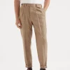 Wool and alpaca Prince of Wales leisure fit trousers with double pleats and tabbed waistband