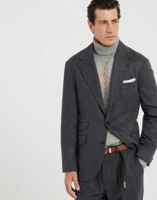 Wool and cashmere combed flannel deconstructed Cavallo blazer