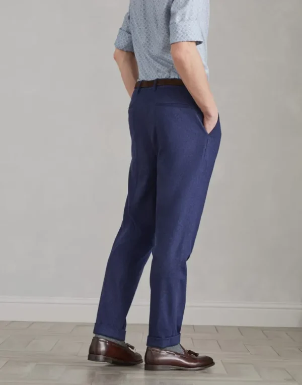 Wool and cashmere combed flannel leisure fit trousers with pleat