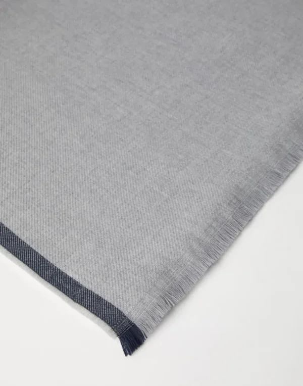 Wool and cashmere diagonal scarf with striped edge