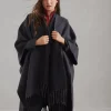 Wool and cashmere reversible double knit poncho