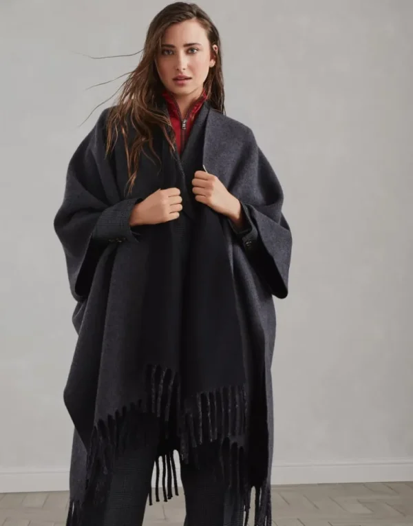 Wool and cashmere reversible double knit poncho