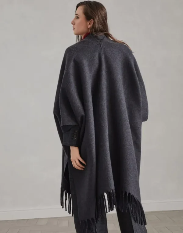 Wool and cashmere reversible double knit poncho