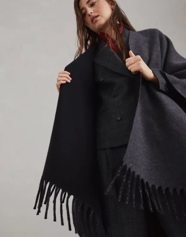 Wool and cashmere reversible double knit poncho