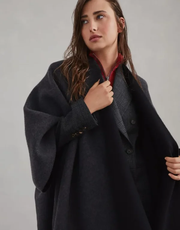 Wool and cashmere reversible double knit poncho