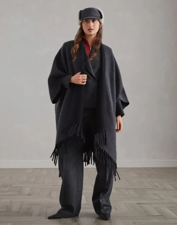 Wool and cashmere reversible double knit poncho