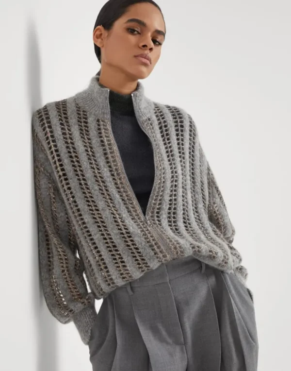 Wool and mohair dazzling net cardigan