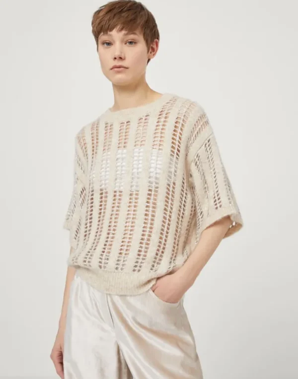 Wool and mohair short sleeve dazzling net sweater