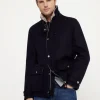 Wool double beaver cloth outerwear jacket with corduroy inserts