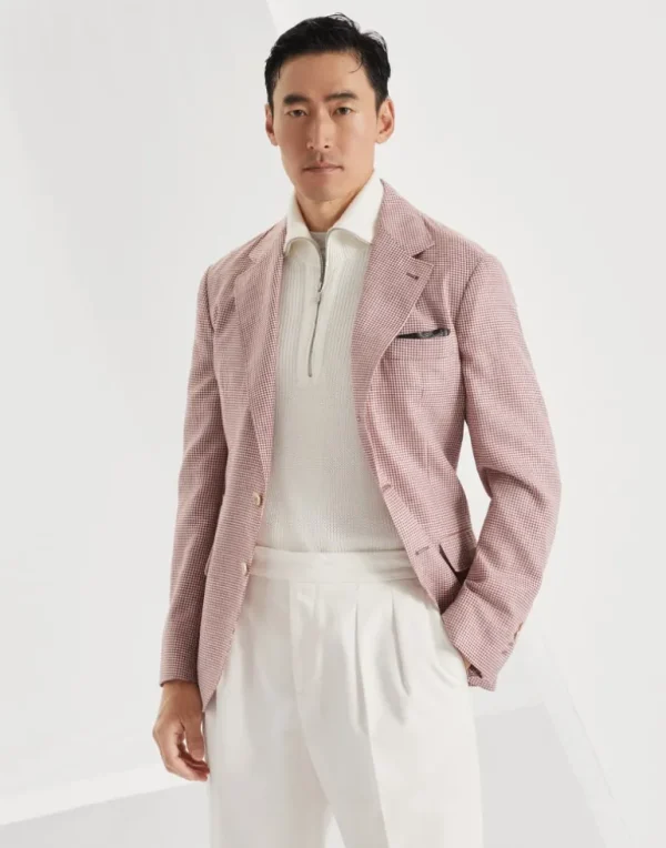 Wool, linen and silk houndstooth deconstructed blazer