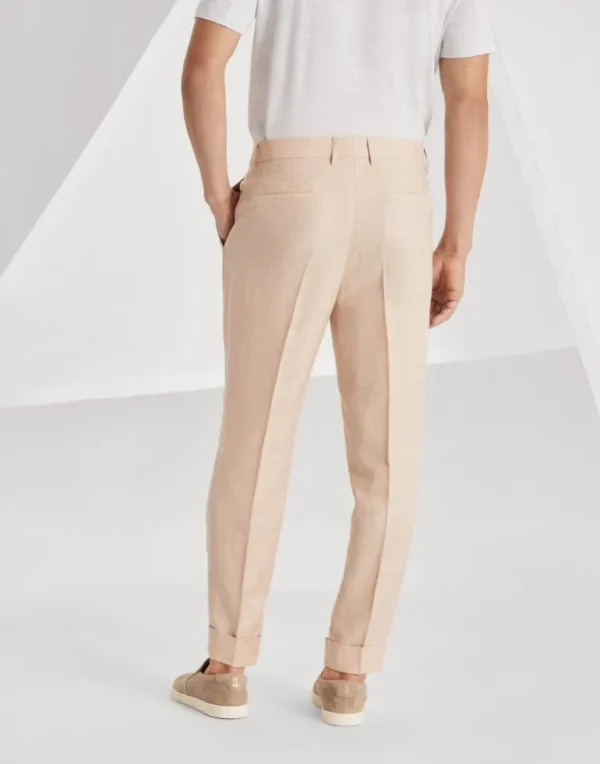 Wool, linen and silk Prince of Wales leisure fit trousers with double pleats