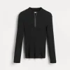 Wool ribbed jersey top with half zip and monili