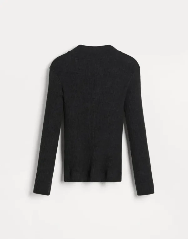 Wool ribbed jersey top with half zip and monili