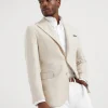 Wool, silk and cashmere diagonal deconstructed blazer with large peak lapels