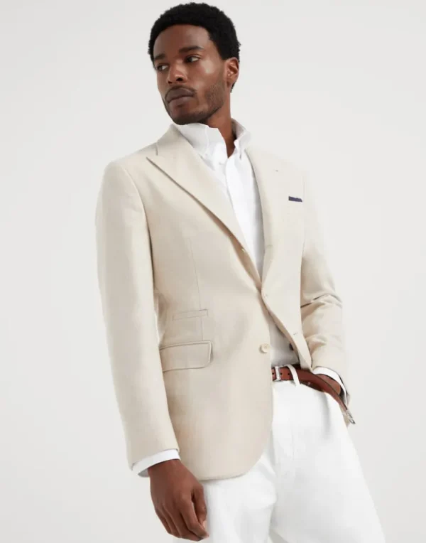 Wool, silk and cashmere diagonal deconstructed blazer with large peak lapels