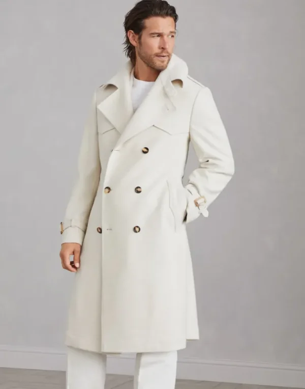 Wool, silk and cashmere diagonal trench coat