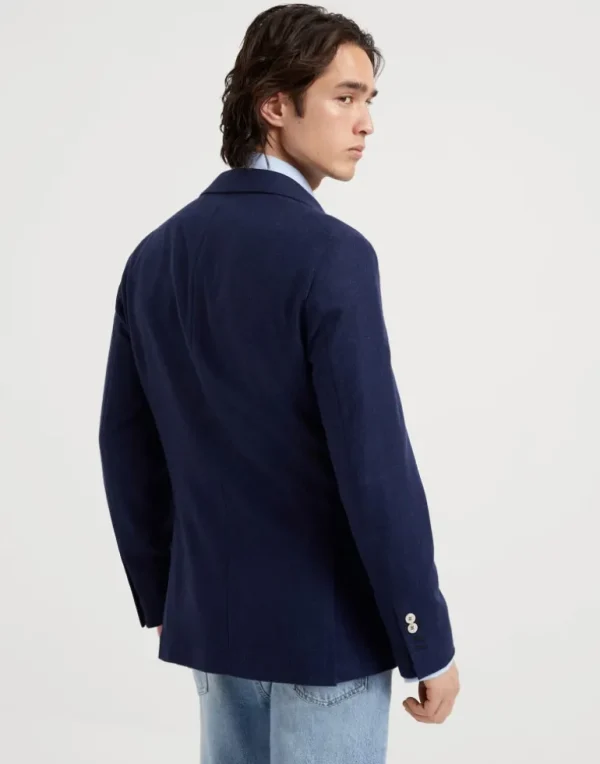 Wool, silk and cashmere diagonal deconstructed blazer with patch pockets