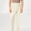 Wool, silk and linen chevron leisure fit trousers with double pleats and waist tabs